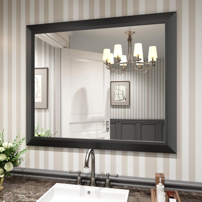 Apmir High-Strength Tempered Glass and Aluminum Alloy Framed French Cleat Mounted Wall Decor Mirror in matte black with 5-Year Warranty