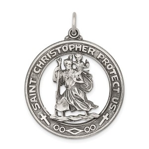 Black Bow Jewelry Sterling Silver Large Round Saint Christopher Medal Pendant - 1 of 4