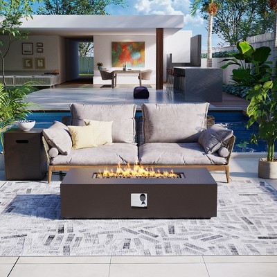 56-Inch Outdoor Rectangular Fire Pit Table Propane for Outside Patio with Tank Cover