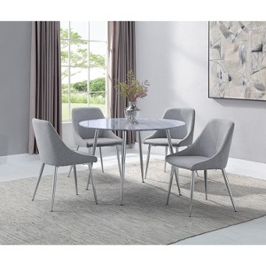 NicBex 45" Round Dining Table Set for 4 Industrial Style Dining Table Metal Frame with 4 Faux Leather Chairs for Kitchen - 1 of 4