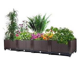 1 PP Single Layer Four-Compartment Metal Planter Box, Square Hole Design, Outdoor Garden Planter, Decorative Metal Flower Box for Patio, Yard - 1 of 4