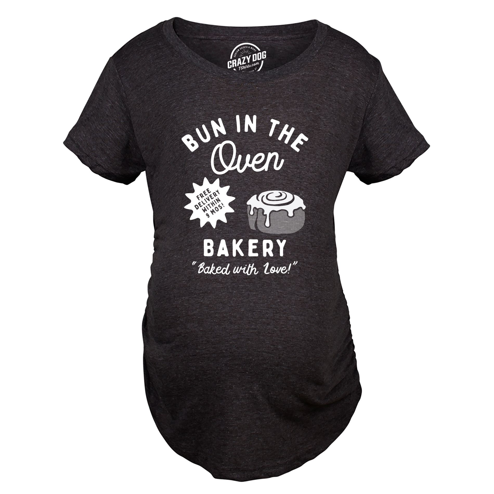 Maternity Bun In The Oven Bakery T Shirt Funny Cute Pregnant Pastry Baking Tee for Ladies - Crazy Dog Maternity T Shirt For Foodies Black M