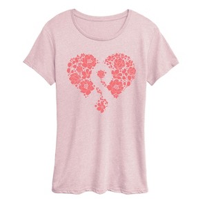 Women's Instant Message Breast Cancer Floral Heart Short Sleeve