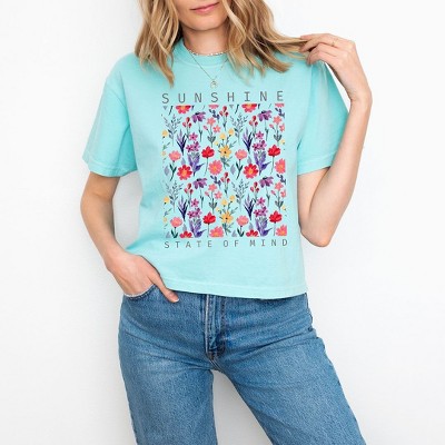 Simply Sage Market Women's Sunshine State of Mind Flowers Short Sleeve Relaxed Fit Cropped Tee