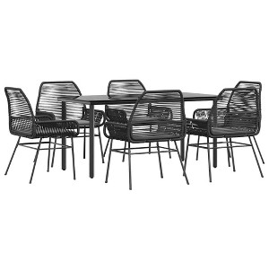 vidaXL Patio Dining Set with Cushions Garden Table and Chairs Poly Rattan Glass - 63" x 31.5" x 29.1" Black 6-Piece - 1 of 4