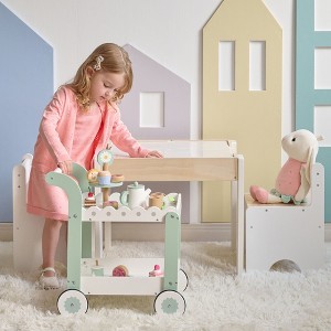 Teamson Kids Afternoon Sip Wooden Dessert Cart with 24 Pcs Tea & Dessert Set, Pretend Play Toy Cart with Rotatable Wheels - 1 of 4