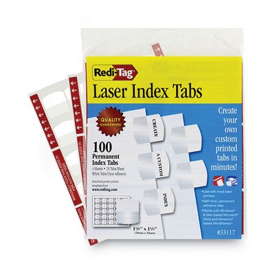 Redi-Tag White Laser Printable Index Tabs, 1.13" Wide, 100/Pack