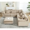 L-Shaped Sectional Sofas Couch Set, 6-Seater Corduroy Upholstered Deep Seat Sofa for Living Room, Comfortable Modular Sectional with 7 Free Pillows - 2 of 4