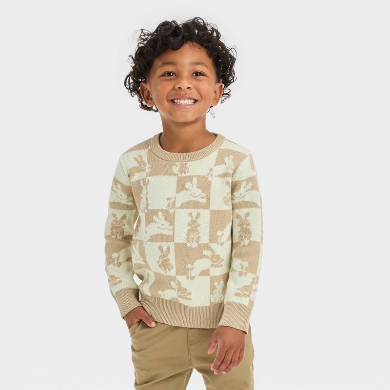 Toddler Boys&#39; Bunny Sweater - Cat &#38; Jack&#8482; Beige, 1 of 7