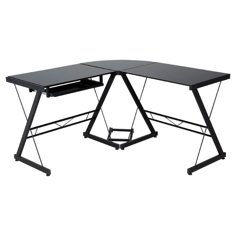 Glass L Shaped Computer Desk with Keyboard Tray - OneSpace, 2 of 10