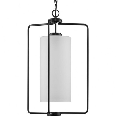 Progress Lighting Merry Collection 1-Light Brushed Nickel Etched Glass Foyer Pendant, Matte Black, Steel