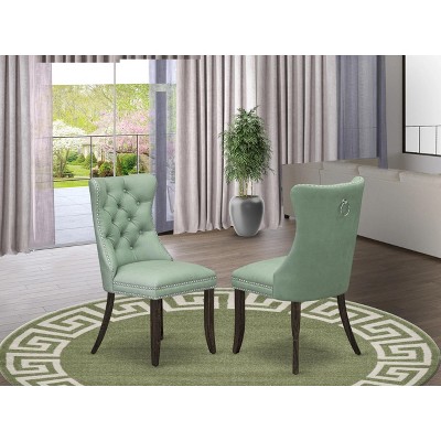 East West Furniture DAP2F23 Dallas Parson Kitchen Chairs - Button Tufted Nailhead Trim Beige Red faux Leather  Dining Chairs, Set of 2, linen white