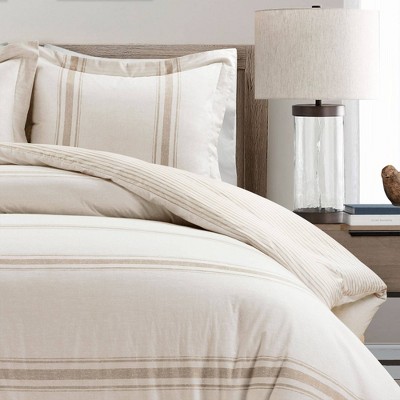 Neutral Twin XL Cotton Farmhouse Stripe Duvet Cover Set