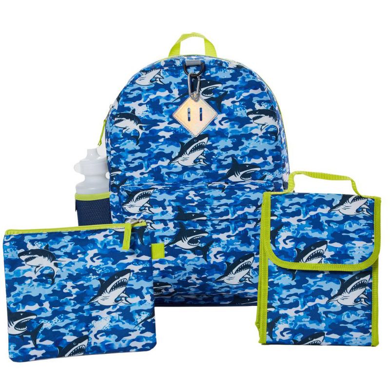 RALME Ocean Blue Camo Shark Backpack Set for Boys, 16 inch, 6 Pieces - Includes Foldable Lunch Bag, Water Bottle, Key Chain, & Pencil Case, 1 of 10