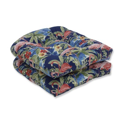 2pk Flamingoing Lagoon Wicker Outdoor Seat Cushion Blue - Pillow Perfect