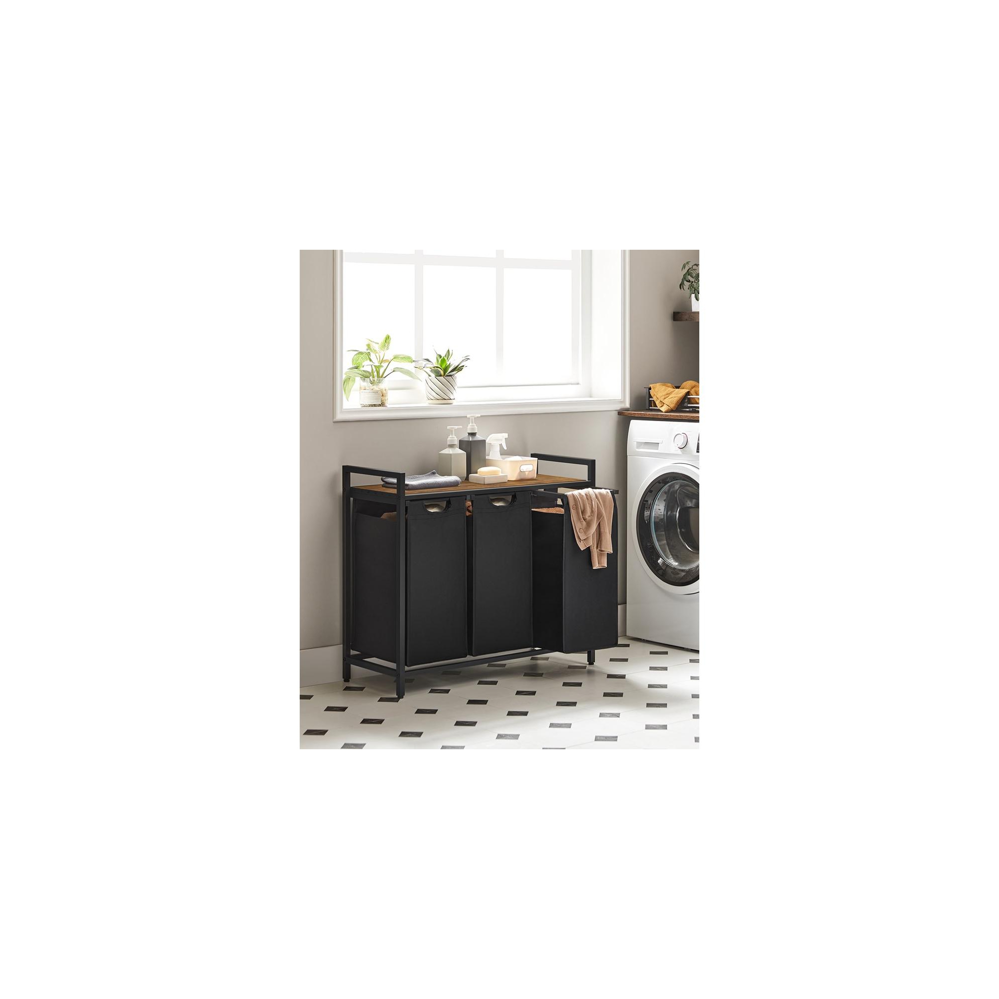 VASAGLE Laundry Hamper Laundry Basket 3 x 10 Gallons (38L) with Shelf 3 Pull-Out and Removable Bags Rustic Brown and Black