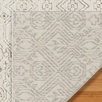 Cream and Gray Synthetic Easy Care Runner Rug