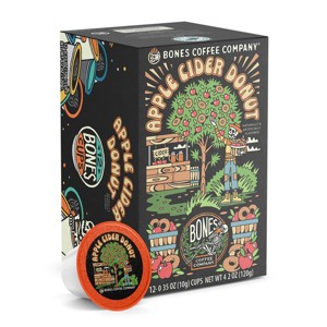 Bones Coffee Company Apple Cider Donut Flavored Coffee Pods, 12 ct Single-Serve Bones Cups Compatible with Keurig Coffee Maker - 1 of 2