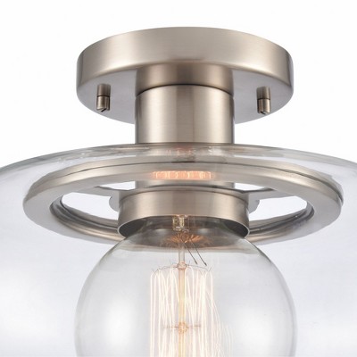 Antique Nickel 13" Clear Handblown Glass Round Semi-Flush Mount