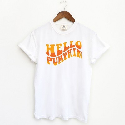 Simply Sage Market Women's Hello Pumpkin Wavy  Short Sleeve Garment Dyed Tee