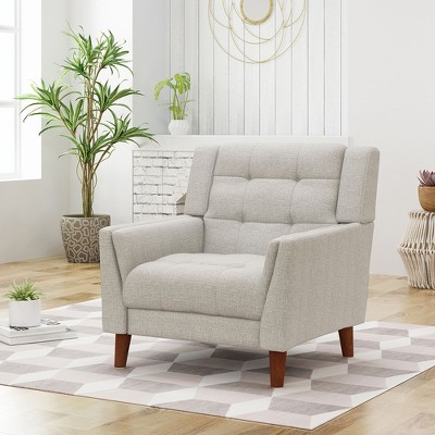 Modern Armchair, Accent Chair For Living Room, Button Tufted Upholstered Armchair With Wooden Tapered Legs Comfy Bedroom Reading Sofa Chairs,Beige