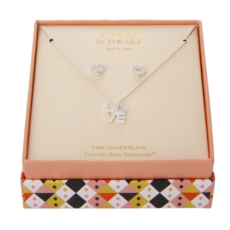 FAO Schwarz Crystal "Love" Pendant Necklace & Earring Set, 2 of 4