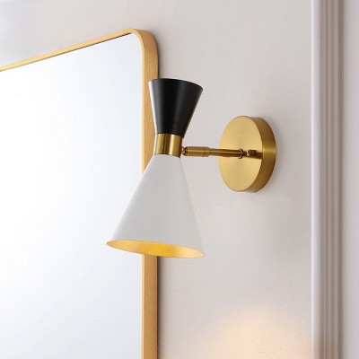 Elegant Black Iron Dual Cone Wall Sconce with Brass Accents