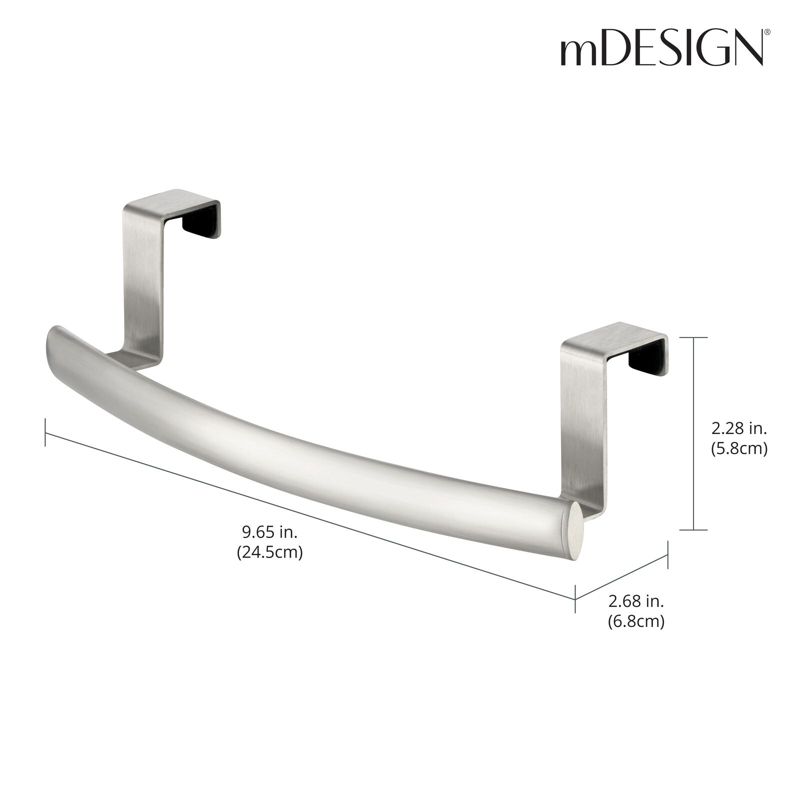 mDesign Steel Over Door Curved Towel Bar Storage Hanger - 2 Pack, Brushed Chrome, 4 of 8