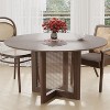 PexFix 52" x 52" Farmhouse Kitchen Dining Room Table Furniture Round Walnut Kitchen Table with Rattan Woven Legs for Kitchen Bar Living Room - 3 of 4