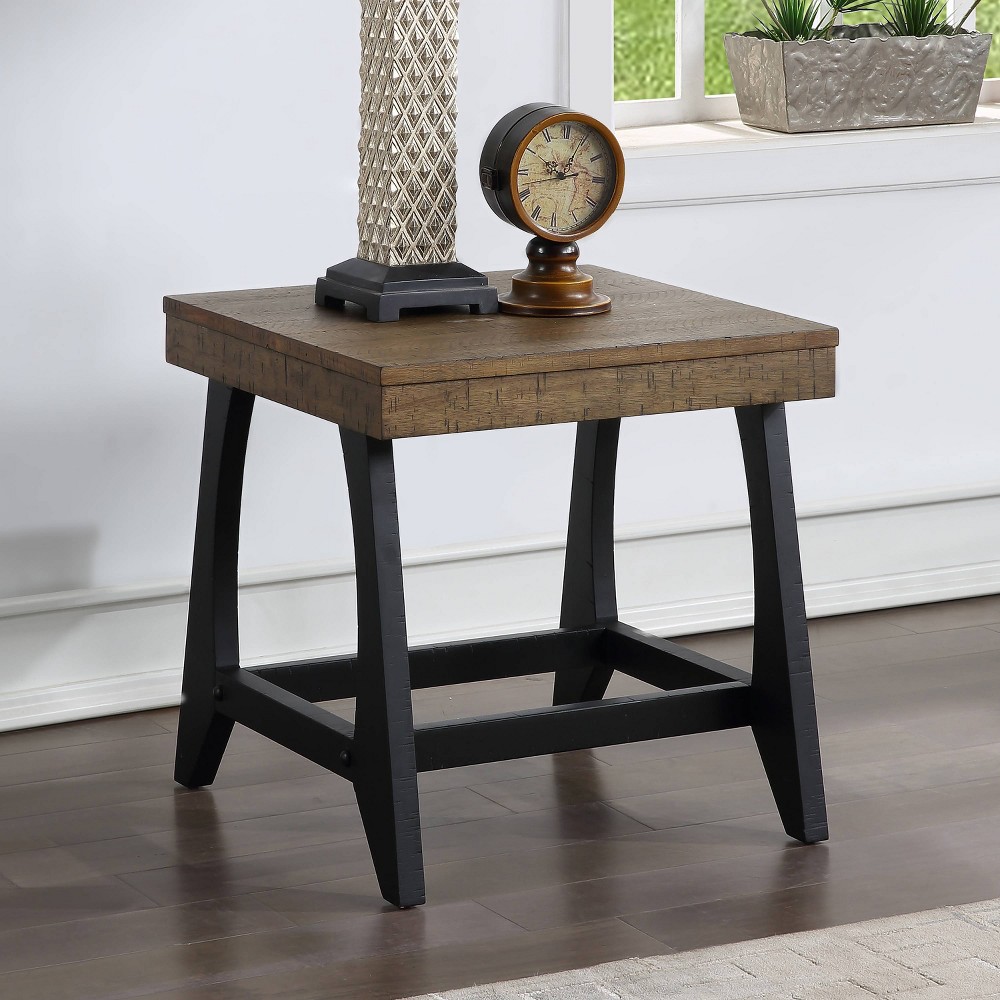 Ralston End Table Caramel/Black - Steve Silver Co.: Square Accent Table for Living Room, Rubberwood Frame