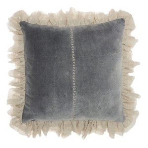 HomeRoots Wide Tasseled Marble Steel Blue Throw Pillow - 1 of 4