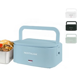 Nostalgia 32-Ounce Portable Heated Electric Lunch Box – Leak-Proof Silicone Sealed Lid, Foldable Carry Handle, Detachable Cord – Chambray - 1 of 4
