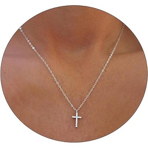 Gold Sideways Cross Necklace for Women, 14K Gold Plated Simple Everyday Choker - 1 of 4