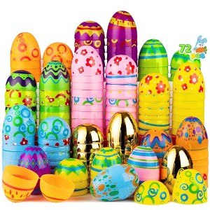 Joyfy 72Pcs 3" Easter Eggs Plastic Printed Bright Eggs with Golden Eggs for Easter Egg Exchange Gifts, Party Favor Goodie Bags - 1 of 4
