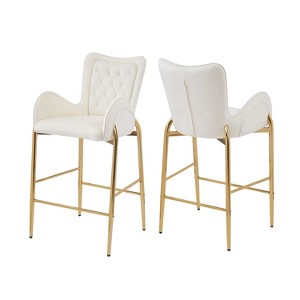 TiramisuBest Set of 2,31" Swivel Bar Stools, Hand-Woven Backrest with Gold Metal Legs, Upholstered Counter Chairs with Footrest for Kitchen(Blue) - 1 of 4
