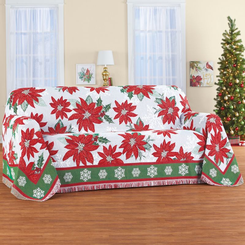 Collections Etc Poinsettia Tapestry Furn Throw, 2 of 3