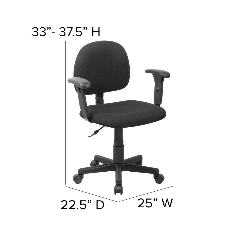 Flash Furniture Wayne Mid-Back Black Fabric Swivel Task Office Chair with Adjustable Arms, 4 of 12