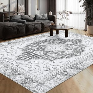 Distressed Vintage Boho Area Rug Large Soft Washable Low Pile Carpet, Non-Slip Foldable Rug for Living Room, Bedroom, Dining Room Office - 1 of 4