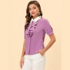 Allegra K Women's Contrast Collar Tie Ruffle Front Button Short Sleeve Work Shirt - 3 of 4