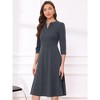 INSPIRE CHIC Women's Elegant Split Neck Side Zipper Pockets 3/4 Sleeve Work A-Line Dress - 2 of 4
