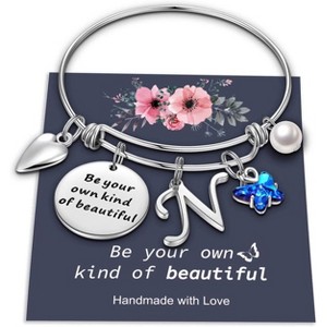 Butterfly Initial Bracelets for Teen Girls and Women with Crystal Butterfly and Pearl, Expandable Bangle - 1 of 4