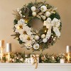 24 in Christmas Wreath with 20 LED Lights, Artificial Xmas Wreath with Ball Ornaments, Leaves, Bows, for Christmas Door Fireplace Decor, Gold White - 2 of 4