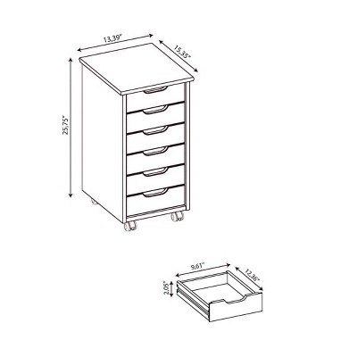 Natural Wood 6-Drawer Rolling Storage Cart