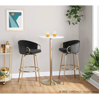 Adjustable Black Velvet Swivel Bar Stool with Metal Frame