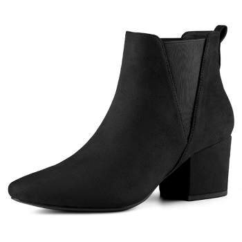 Allegra K Women's Pointed Toe Block Heel Ankle Chelsea Boots