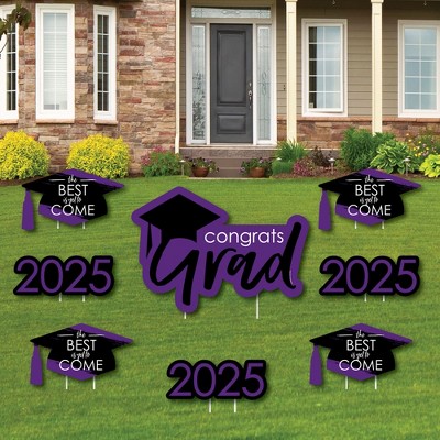 Big Dot of Happiness Purple Grad Class of 2025 Outdoor Decorations - Graduation Yard Signs - Set of 8