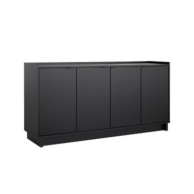 Prepac Black 4-Door Console Table with Adjustable Shelving