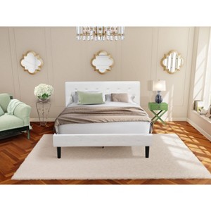 East West Furniture 2 Piece Bedroom Set - Button tufted Queen Size Bed - White Velvet Fabric Upholstered Headboard and a Clover Green  Nightstand - 1 of 4