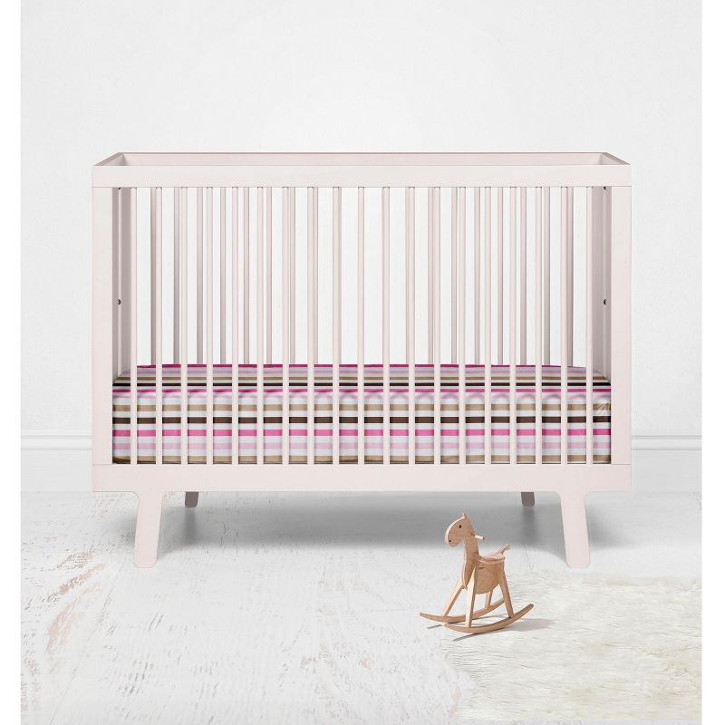 Bacati - Multicolor Stripes Pink Fuschia Beige Chocolate 100 percent Cotton Universal Baby US Standard Crib or Toddler Bed Fitted Sheet, 4 of 7