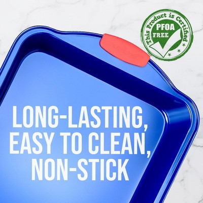 NutriChef 18" Blue Non-Stick Carbon Steel Loaf Pan with Red Silicone Handles